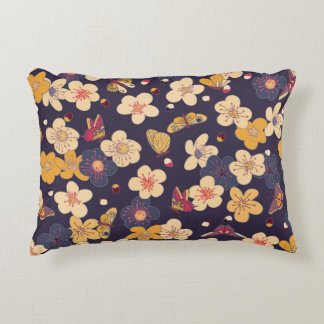 Cherry Blossom Butterfly Asian Print Accent Pillow