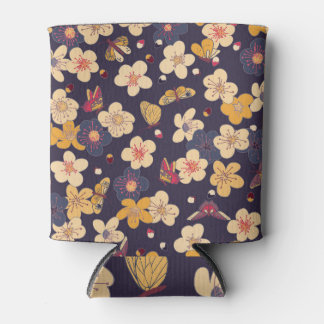 Cherry Blossom Butterfly Asian Print Can Cooler