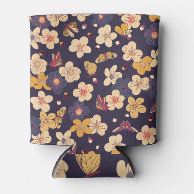 Cherry Blossom Butterfly Asian Print Can Cooler (Front)