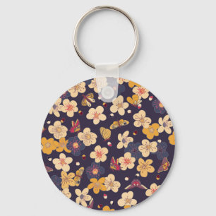 Cherry Blossom Butterfly Asian Print Keychain