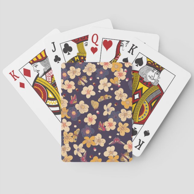 Cherry Blossom Butterfly Asian Print Playing Cards (Back)