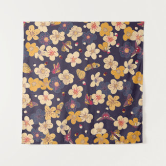 Cherry Blossom Butterfly Asian Print Tapestry