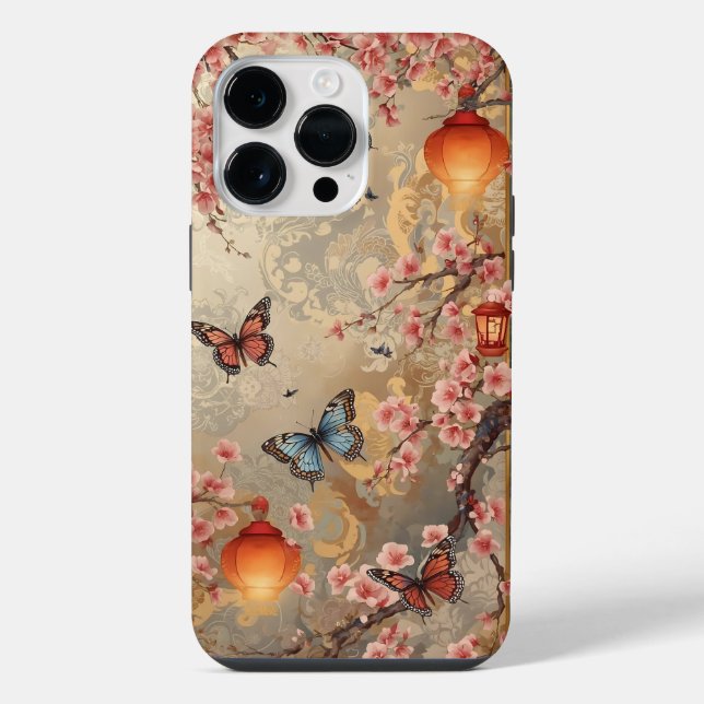 Cherry Blossom Butterfly Lantern iPhone Case (Back)