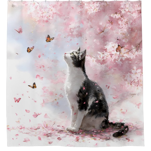 Cherry Blossom Cat and Butterflies (1) (Front)
