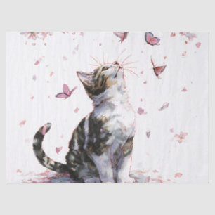 Cherry Blossom Cat and Butterflies (10) Tissue Paper