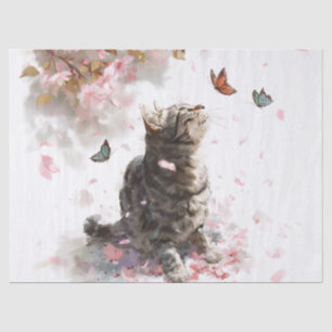 Cherry Blossom Cat and Butterflies (11) Tissue Paper