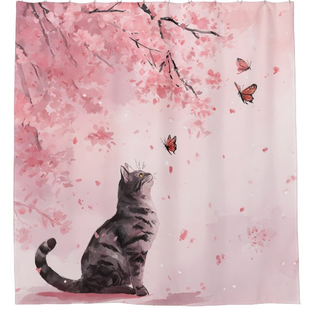 Cherry Blossom Cat and Butterflies (12) (Front)
