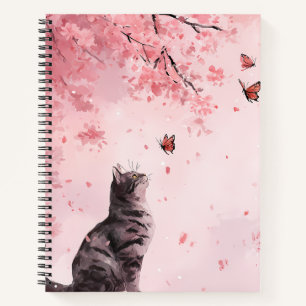 Cherry Blossom Cat and Butterflies (12) Notebook