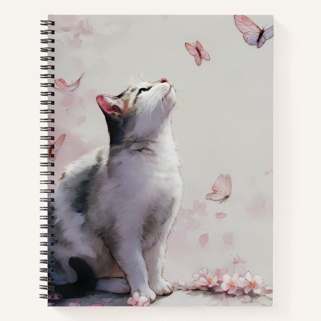Cherry Blossom Cat and Butterflies (13) Notebook (Front)