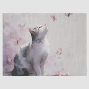 Cherry Blossom Cat and Butterflies (13) Tissue Paper