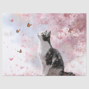Cherry Blossom Cat and Butterflies (1) Tissue Paper