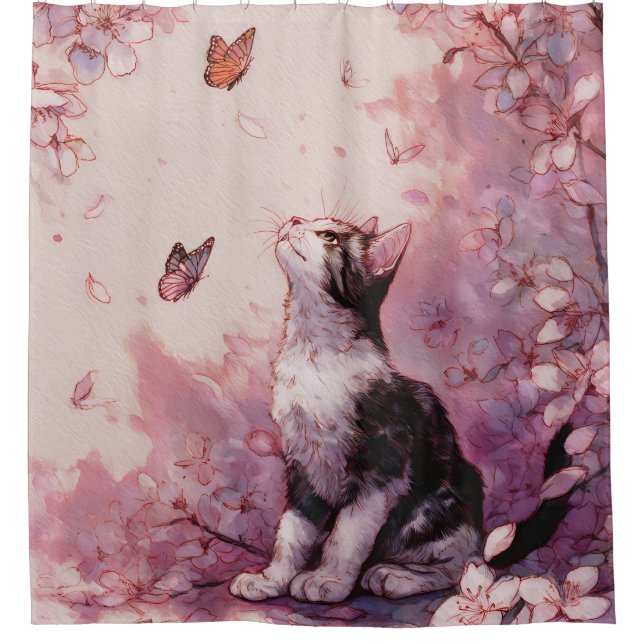 Cherry Blossom Cat and Butterflies (2) (Front)