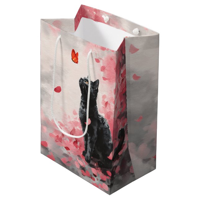 Cherry Blossom Cat and Butterflies (3) Medium Gift Bag (Front Angled)