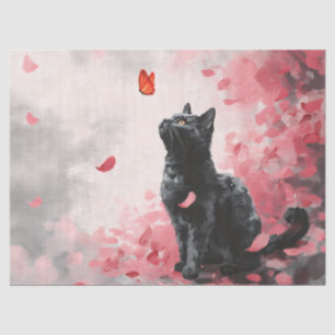 Cherry Blossom Cat and Butterflies (3) Tissue Paper