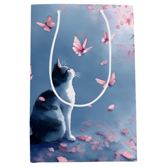 Cherry Blossom Cat and Butterflies (4) Medium Gift Bag (Front)