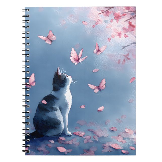 Cherry Blossom Cat and Butterflies (4) Notebook (Front)