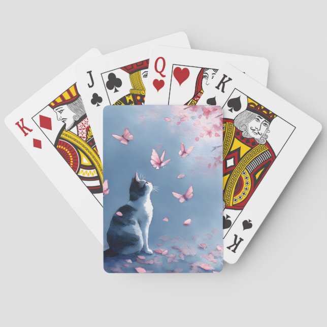 Cherry Blossom Cat and Butterflies (4) Playing Cards (Back)