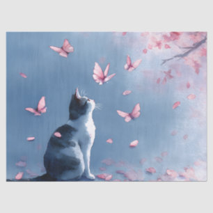 Cherry Blossom Cat and Butterflies (4) Tissue Paper
