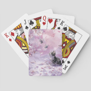 Cherry Blossom Cat and Butterflies (5) Playing Cards