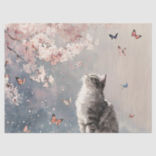 Cherry Blossom Cat and Butterflies (6) Tissue Paper