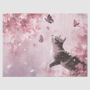 Cherry Blossom Cat and Butterflies (7) Tissue Paper