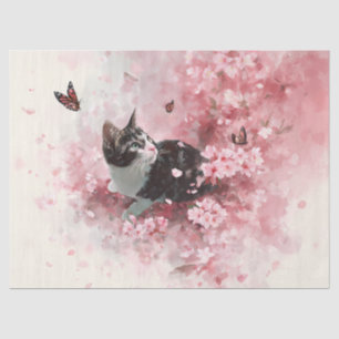 Cherry Blossom Cat and Butterflies (8) Tissue Paper