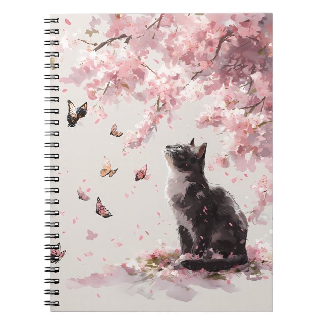 Cherry Blossom Cat and Butterflies (9) Notebook (Front)
