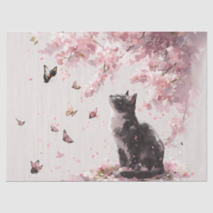 Cherry Blossom Cat and Butterflies (9) Tissue Paper