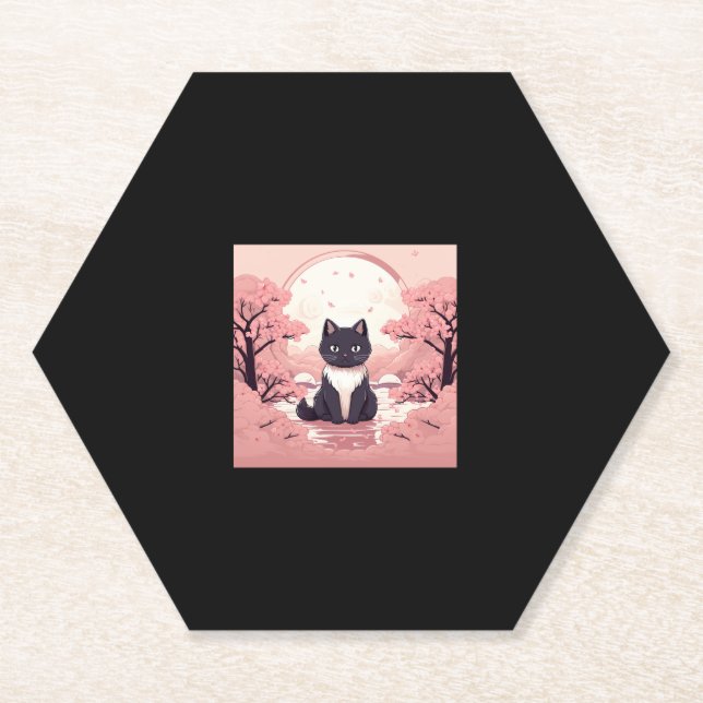 Cherry Blossom Cat_ Japan’s Halloween Magic  Paper Coaster (Front)