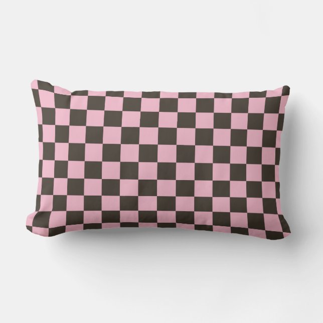 Cherry blossom checkered board pattern lumbar pillow (Front)