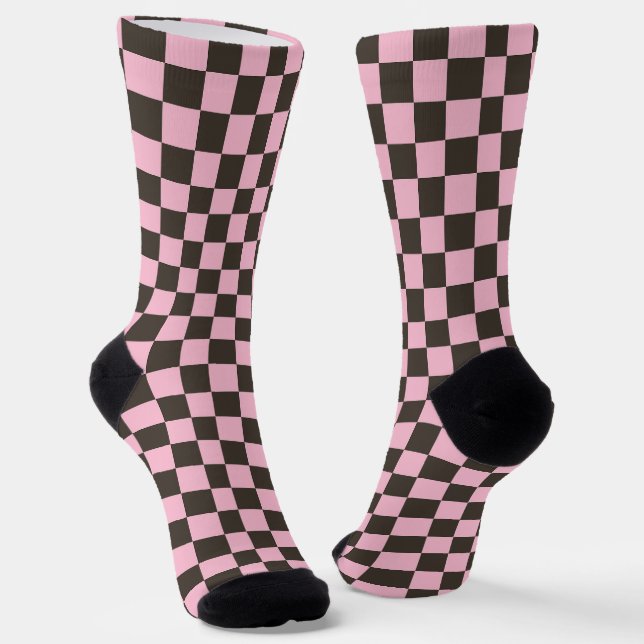 Cherry blossom chequered board pattern socks (Angled)