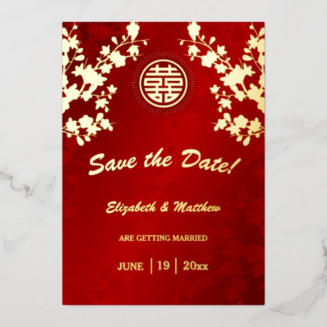 Cherry Blossom Chinese Wedding Save The Date (Front)