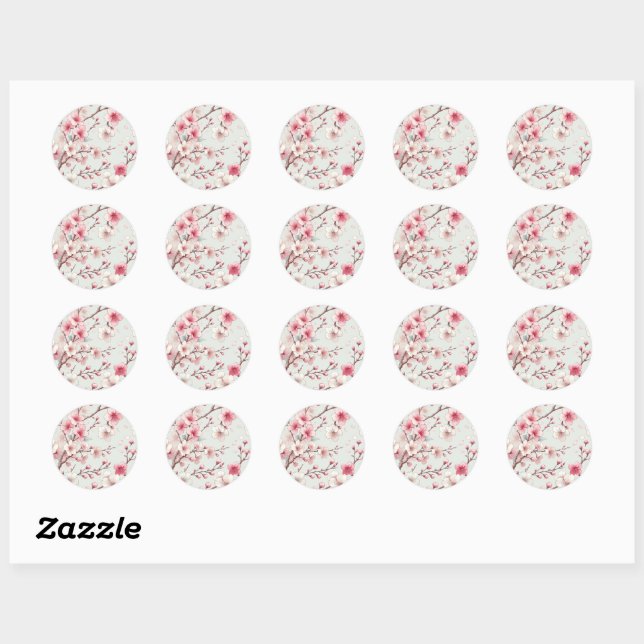 Cherry Blossom Classic Round Sticker (Sheet)