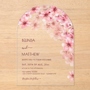  Cherry Blossom Clear Casual Wedding Acrylic Invitations