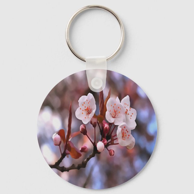 Cherry Blossom Cluster With A Pink and Blue  Keychain (Front)