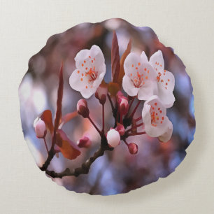 Cherry Blossom Cluster With A Pink and Blue Round Pillow