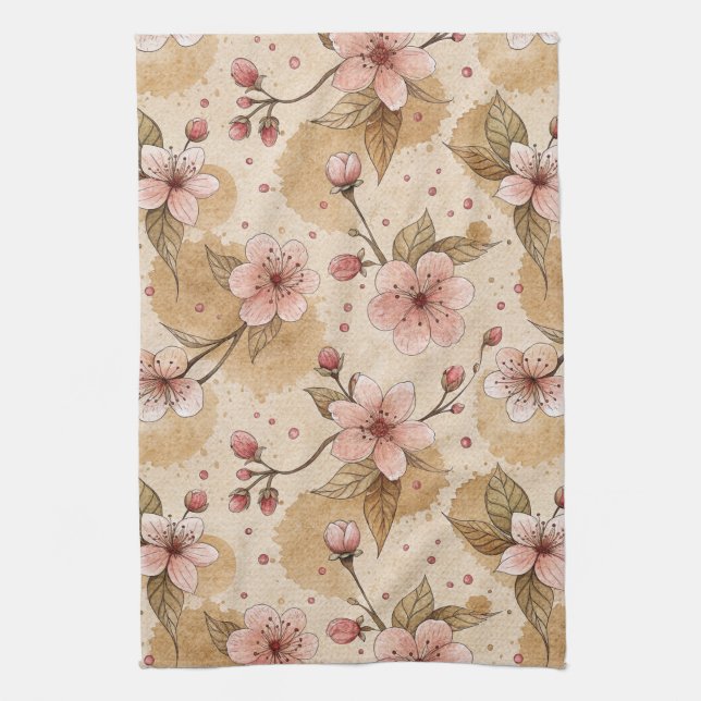 Cherry Blossom Coffee Cozy Pattern (10) Kitchen Towel (Vertical)
