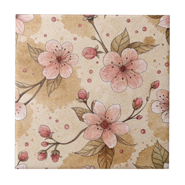 Cherry Blossom Coffee Cozy Pattern (10) Tile (Front)
