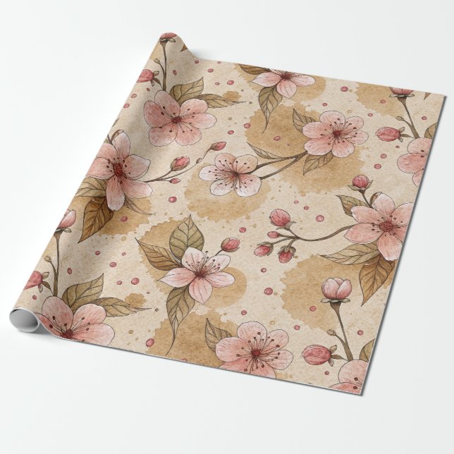 Cherry Blossom Coffee Cozy Pattern (10) Wrapping Paper (Unrolled)