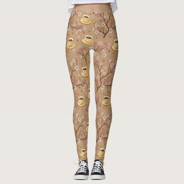 Cherry Blossom Coffee Cozy Pattern (1) Leggings (Front)