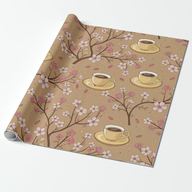 Cherry Blossom Coffee Cozy Pattern (1) Wrapping Paper (Unrolled)