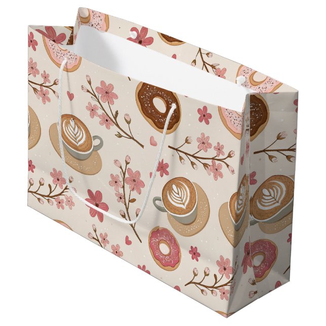 Cherry Blossom Coffee Cozy Pattern (3) Large Gift Bag (Front Angled)