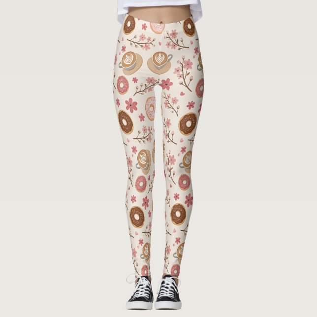 Cherry Blossom Coffee Cozy Pattern (3) Leggings (Front)