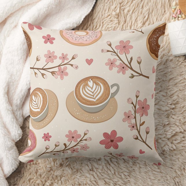 Cherry Blossom Coffee Cozy Pattern (3) Throw Pillow (Blanket)