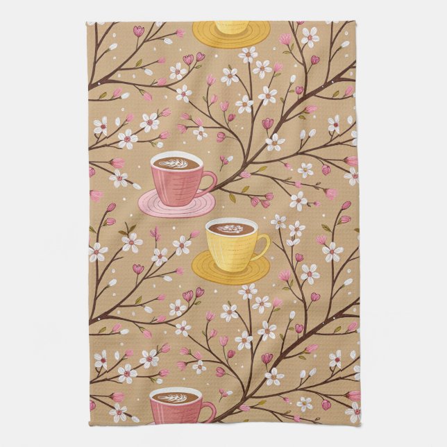 Cherry Blossom Coffee Cozy Pattern (4) Kitchen Towel (Vertical)