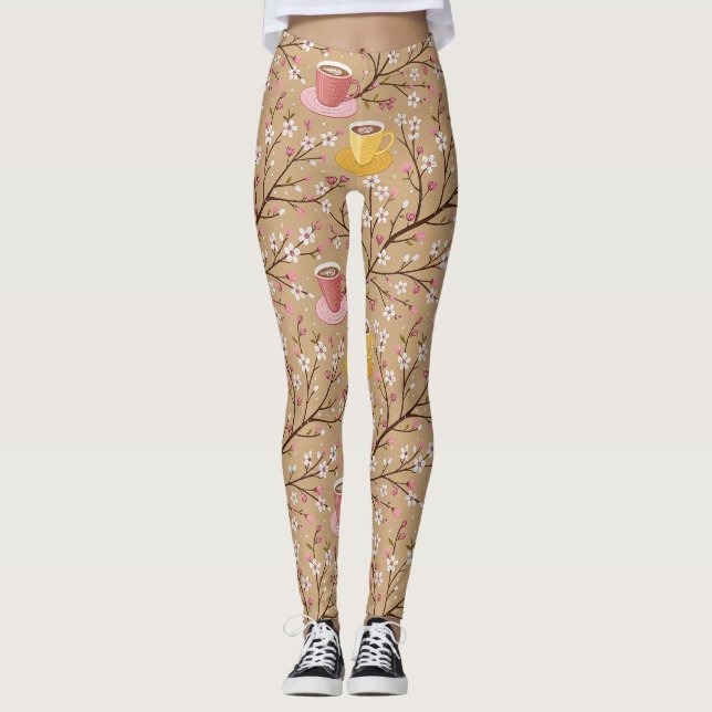 Cherry Blossom Coffee Cozy Pattern (4) Leggings (Front)