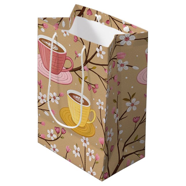 Cherry Blossom Coffee Cozy Pattern (4) Medium Gift Bag (Front Angled)