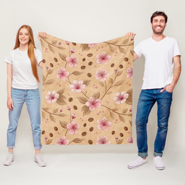 Cherry Blossom Coffee Cozy Pattern (5) Fleece Blanket (In Situ)