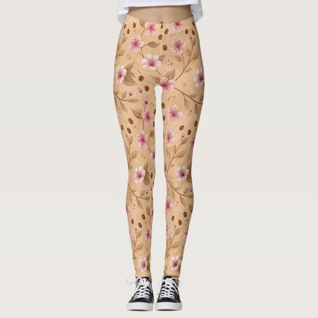 Cherry Blossom Coffee Cozy Pattern (5) Leggings (Front)
