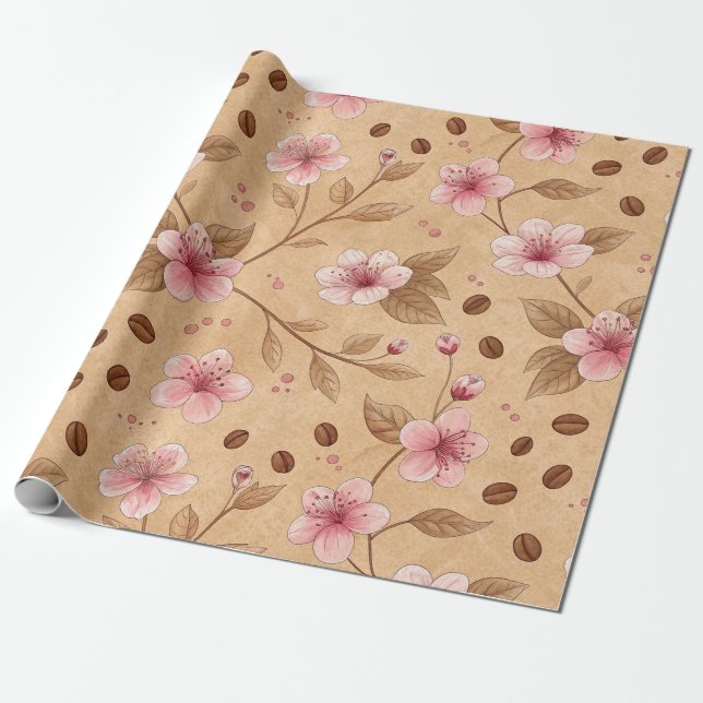 Cherry Blossom Coffee Cozy Pattern (5) Wrapping Paper (Unrolled)